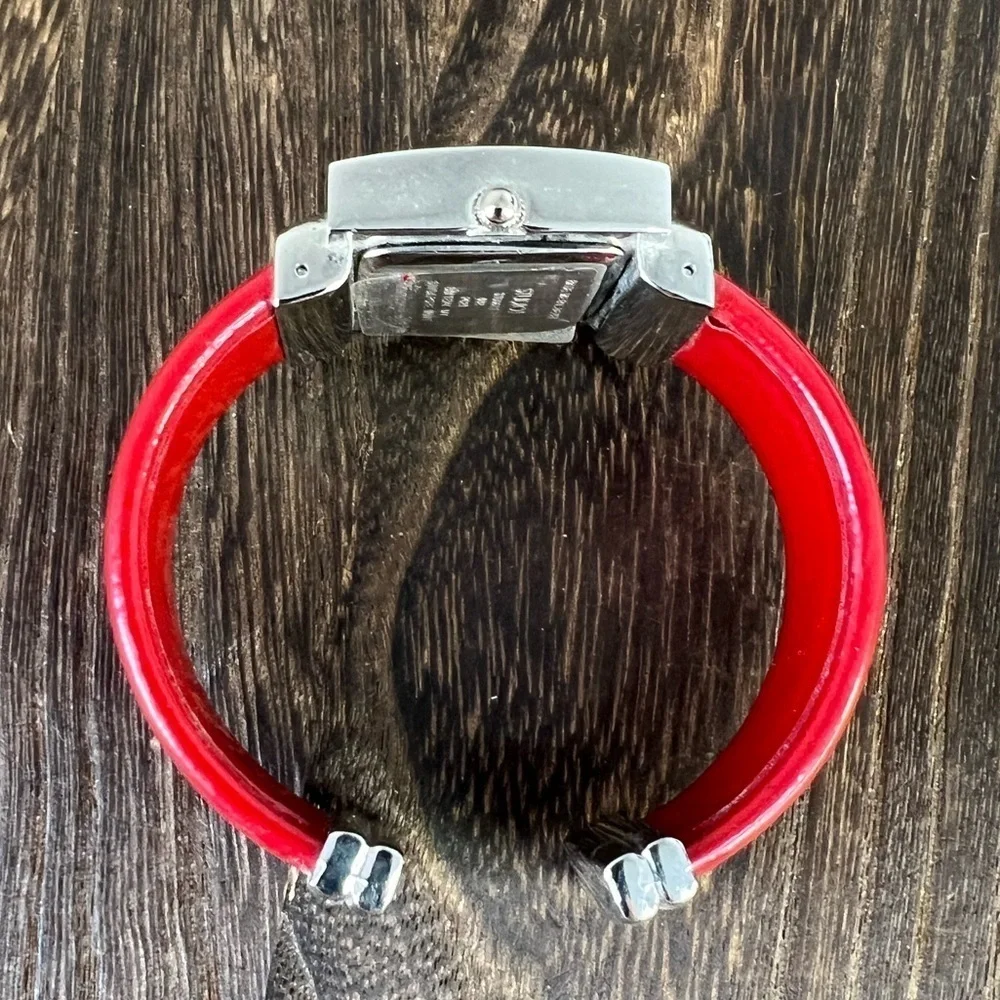 Studio Red Faux Leather & Silver Tone w/Rhinestones Cuff Watch W3